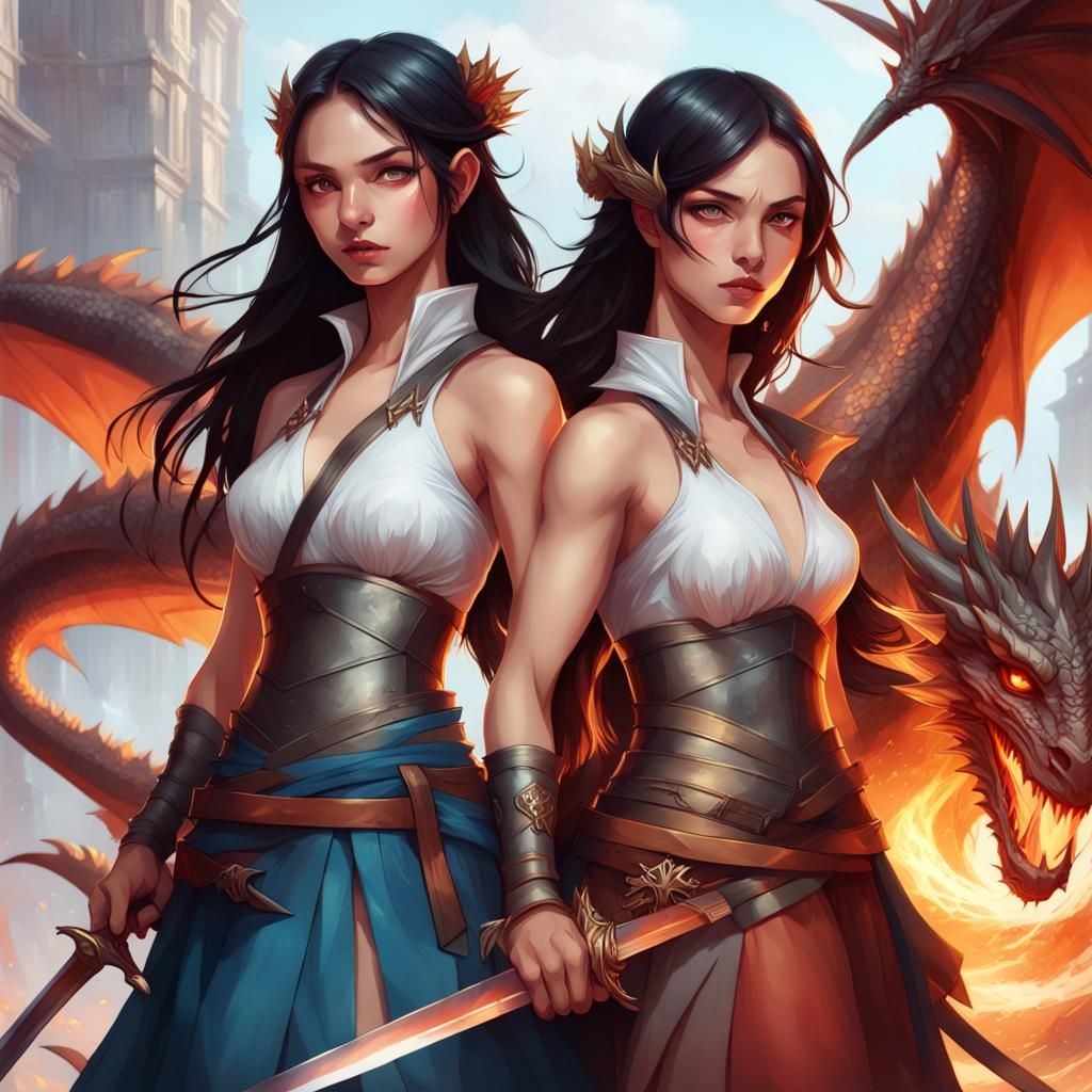 Girls with Swords and Elemental Dragons