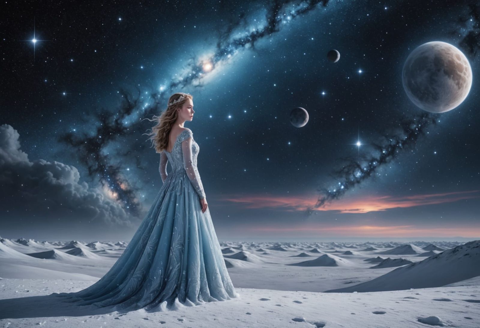 Ethereal Lunar Princess Contemplates Celestial Wonders