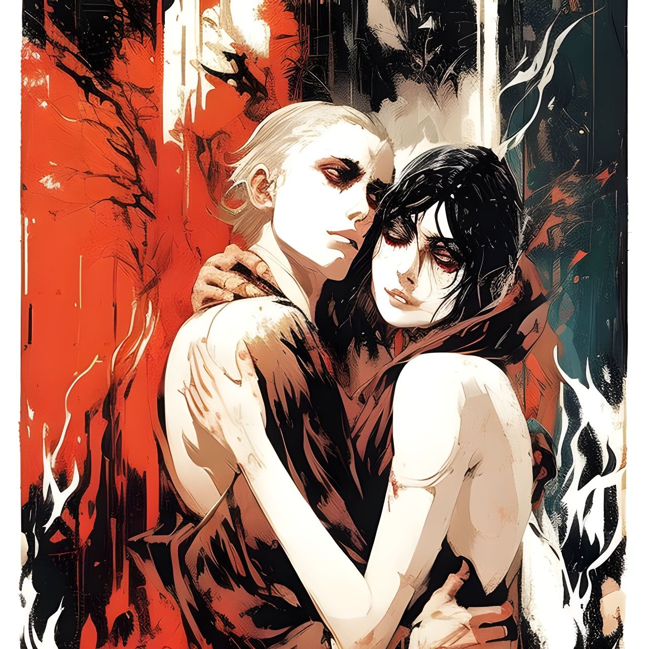 Lovers Embracing: Detailed Faces in Speedpaint Style