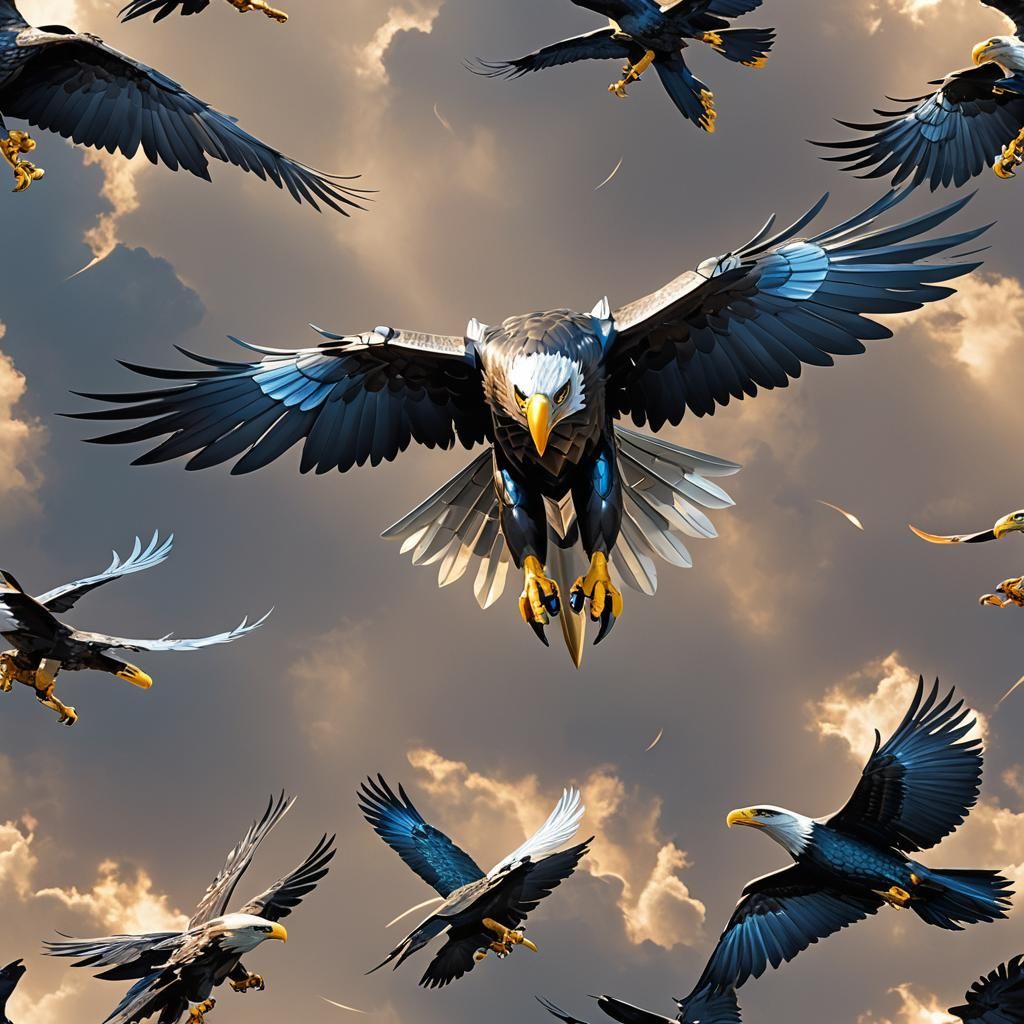 Superhero Eagle with Metallic Wings and Blades