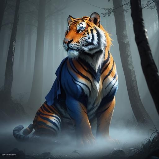 Tiger in Blue Robes: Fantasy Digital Art