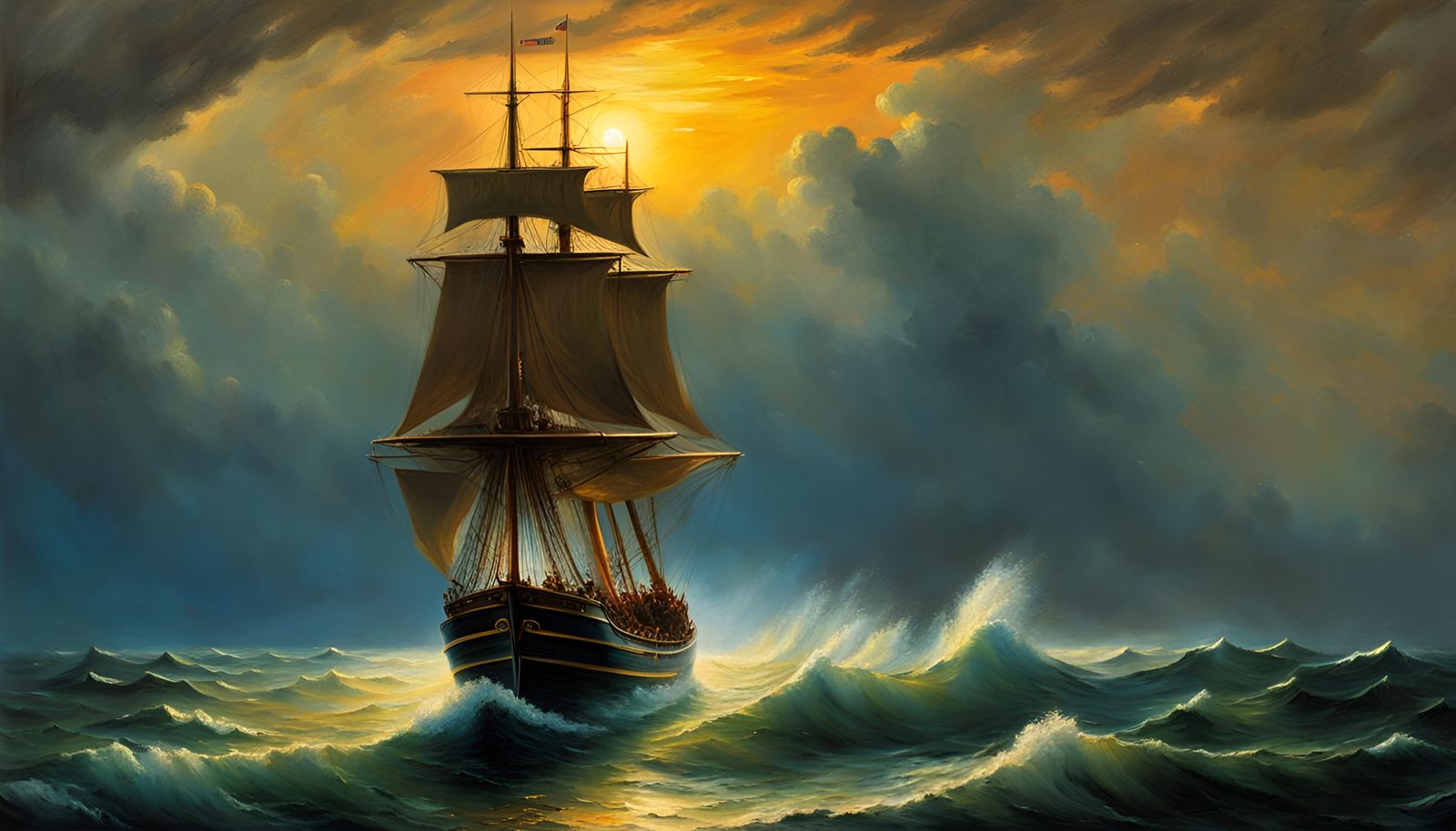 Jules Verne Ship in Aivazovsky Style Seascape