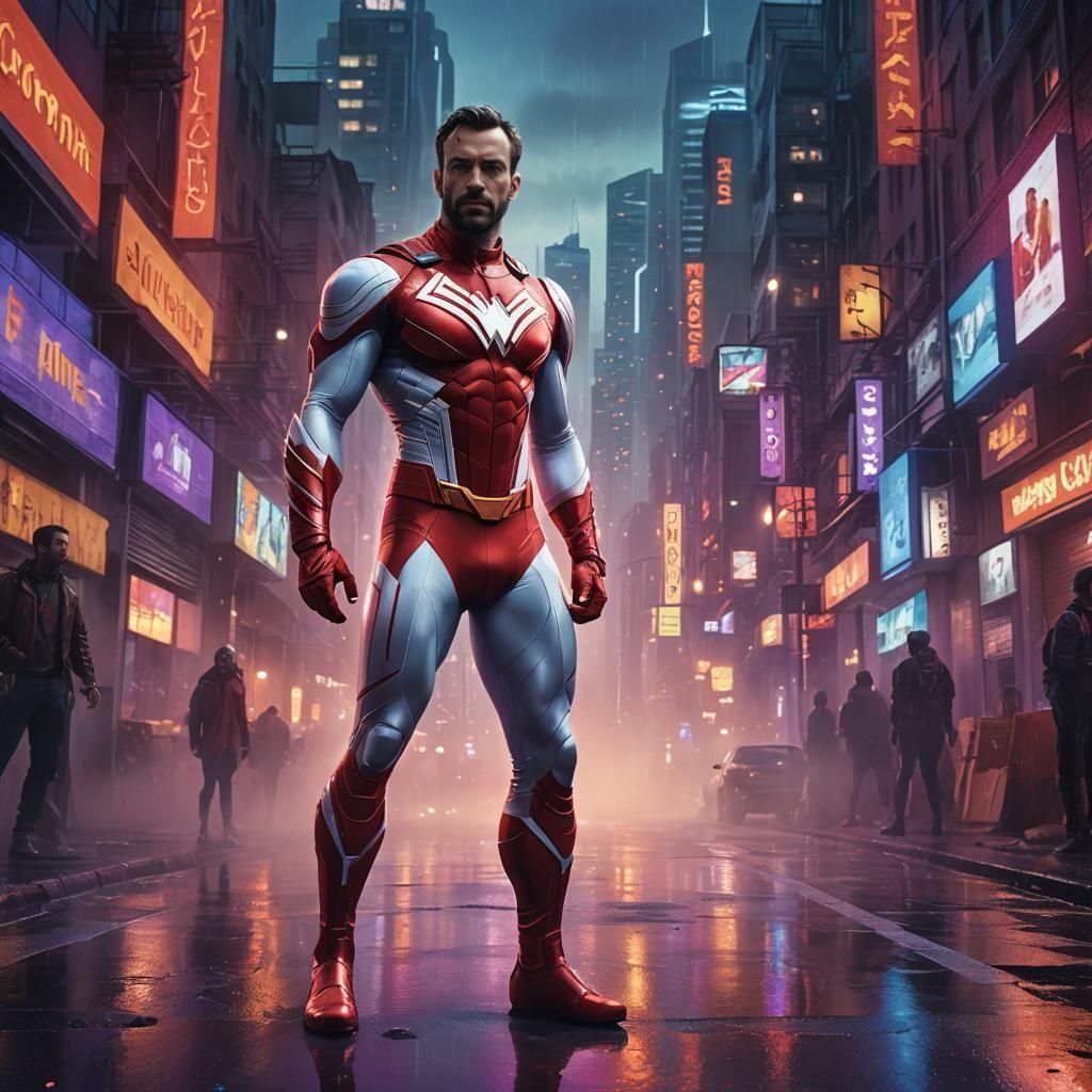 Superhero in Red and White Lycra Costume