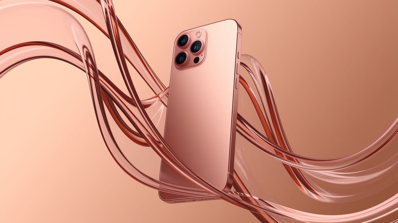 Orange Liquid Metal Waves Behind Rose Gold Phone