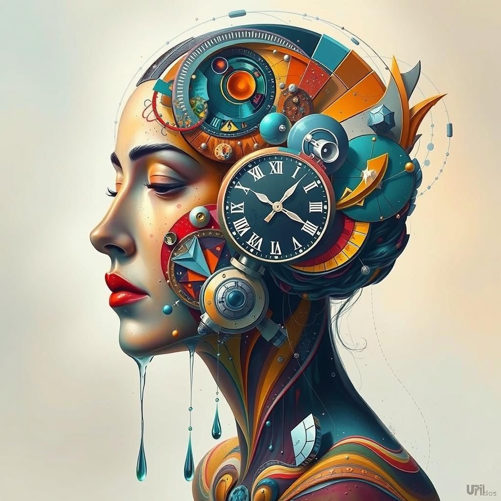 Surreal Female Portrait Dissolving in Abstract Dreamscape