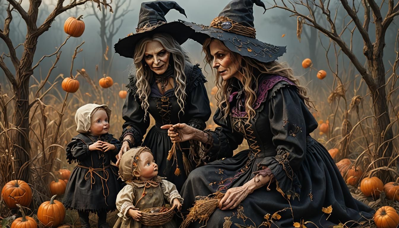 Anthropomorphic Witch and Scarecrow in Fantasy Realism