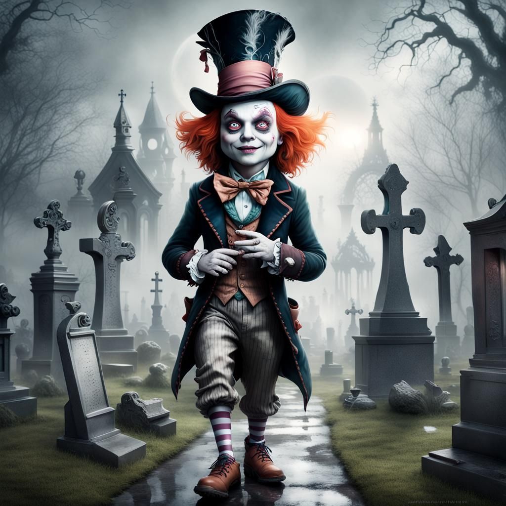 Mad Hatter as Chucky in Spooky Graveyard, Digital Painting
