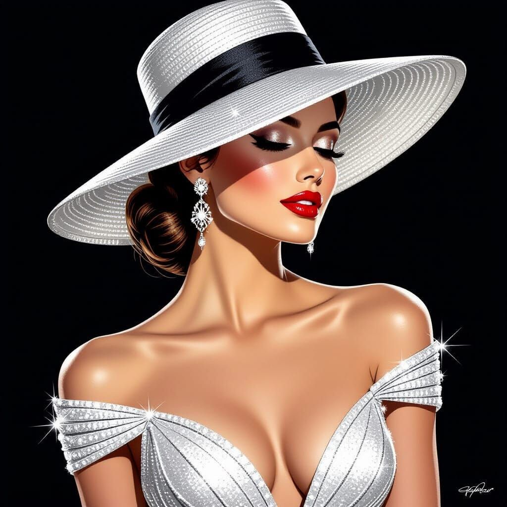 Elegant Woman in Sparkling Dress, Diamond Wire Photography S...