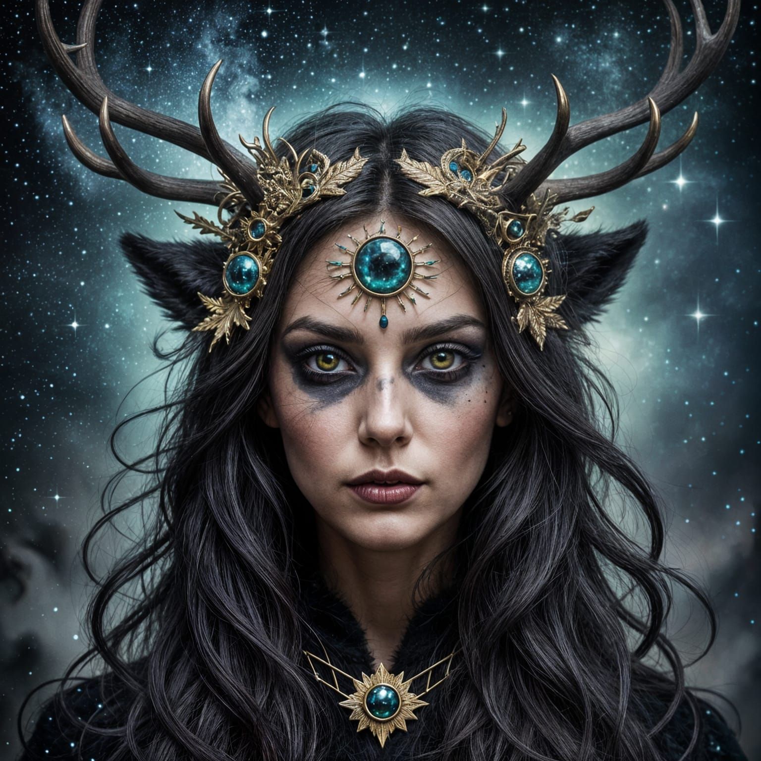 Ethereal Woman Portrait with Animal Features