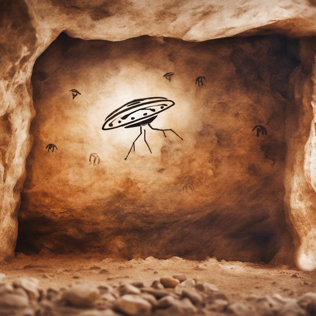Cave Painting Depicts UFO Landing: Photorealistic Style