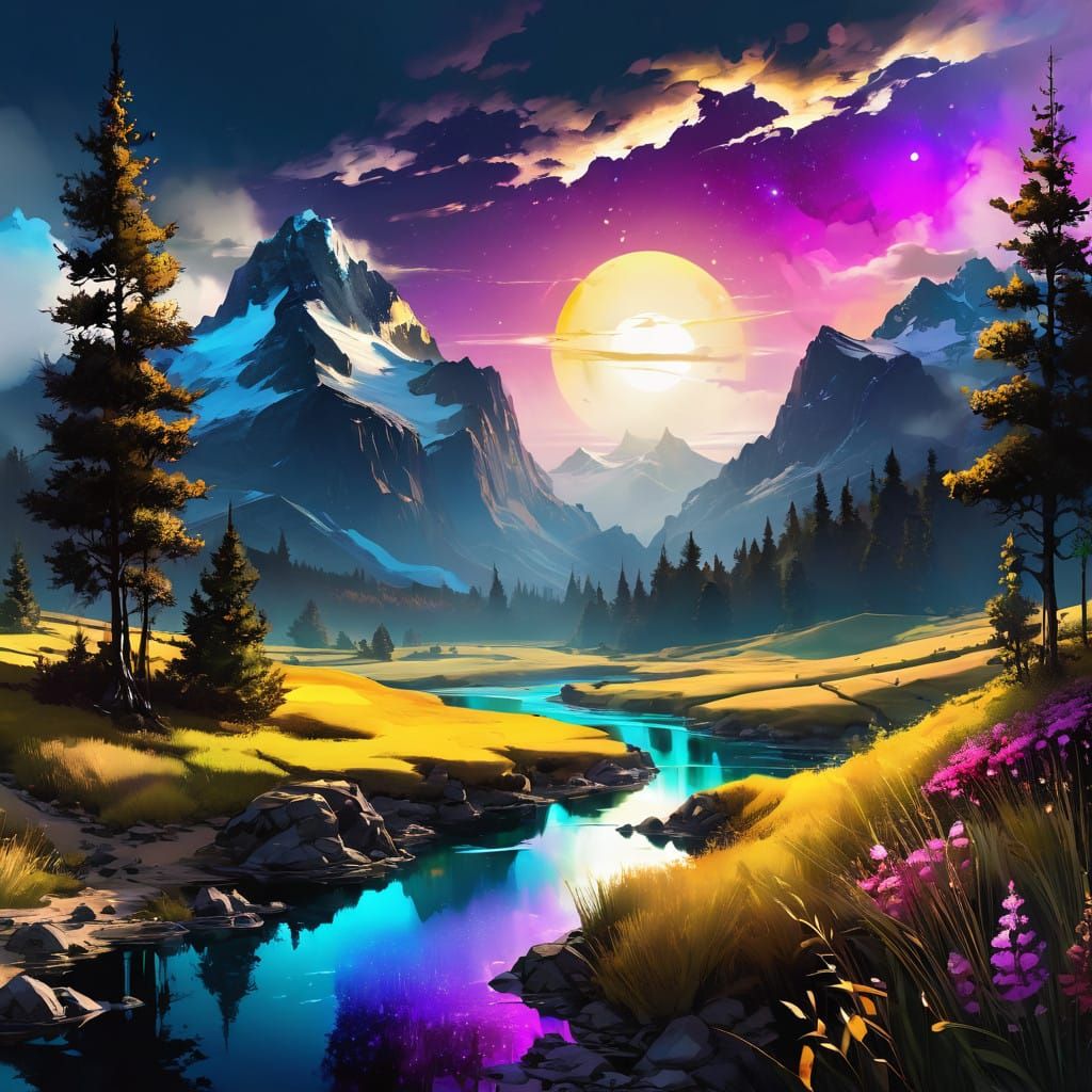 Surreal Landscape in Vibrant Triadic Colors