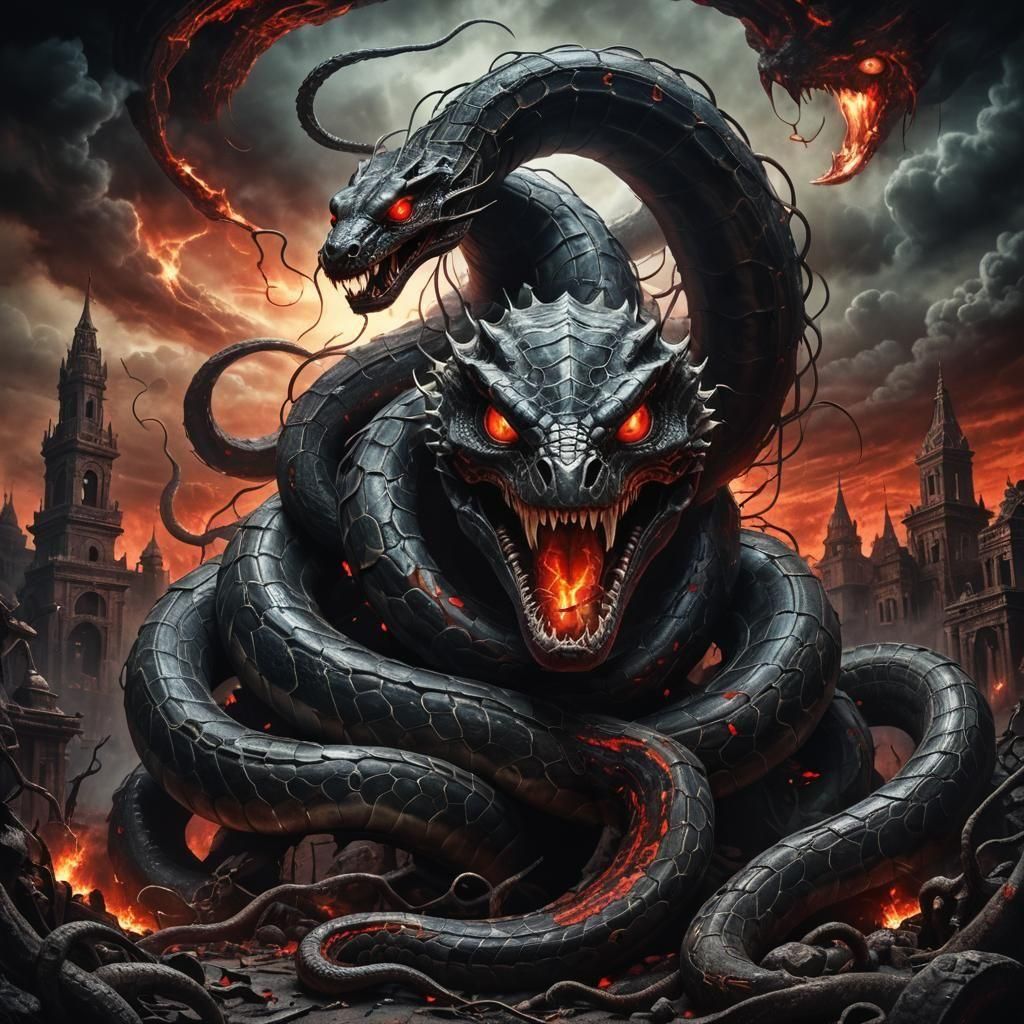 Apocalyptic Serpent Devouring Doomed World