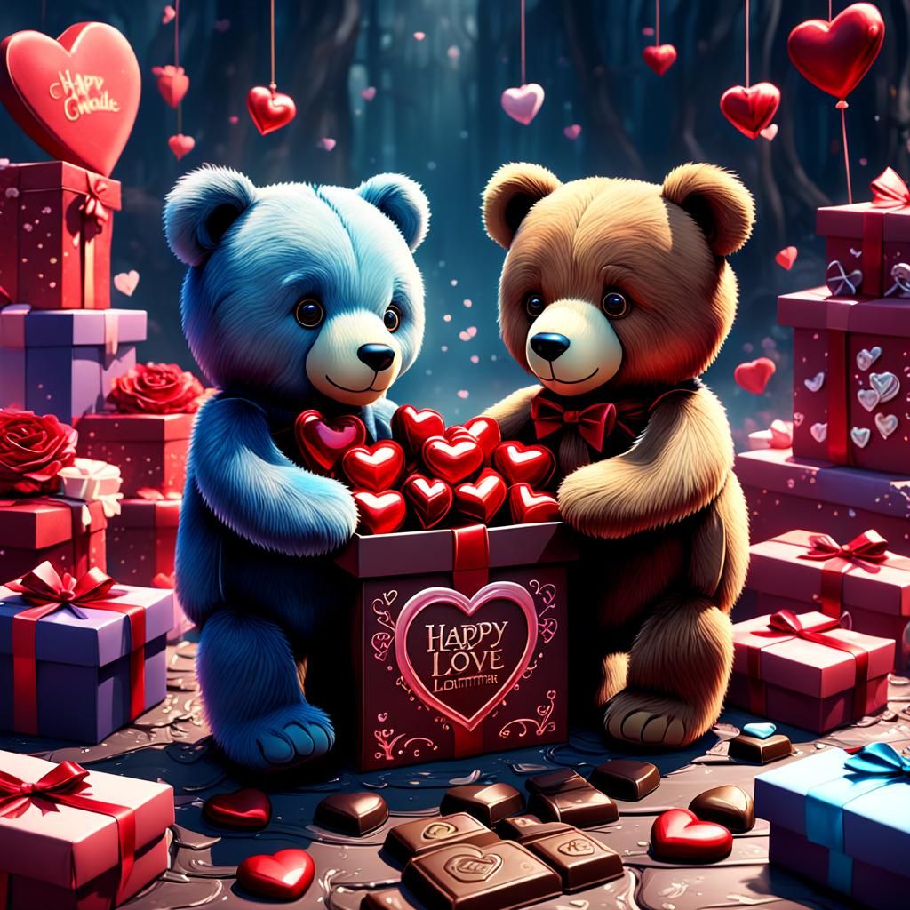 Valentine's day gifts, teddy bears, boxes of chocolates
