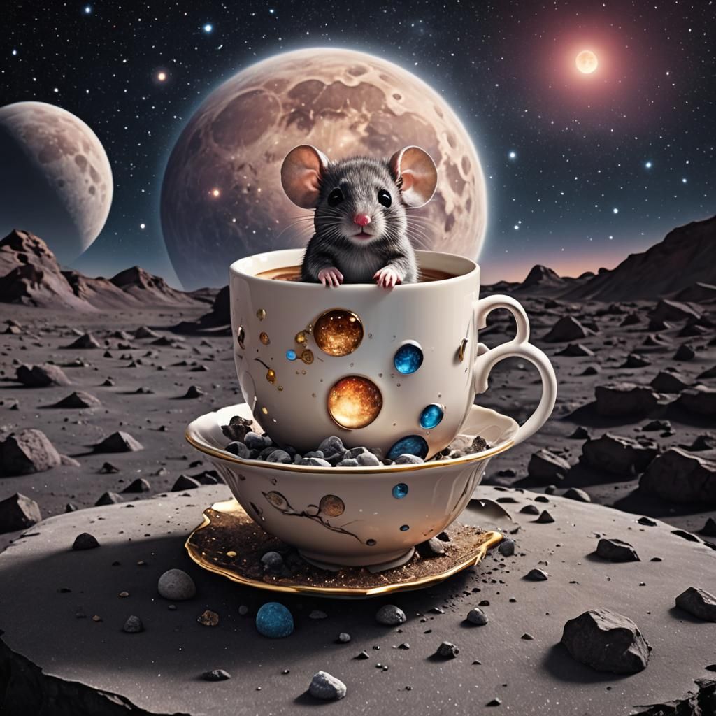 Hyperrealistic Chibi Mouse on the Moon Surface
