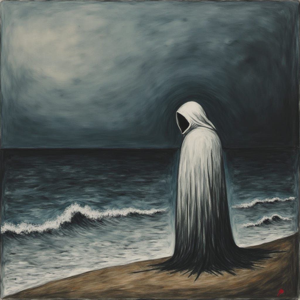 Desolate Coast: Moody Seascape in Charcoal Style