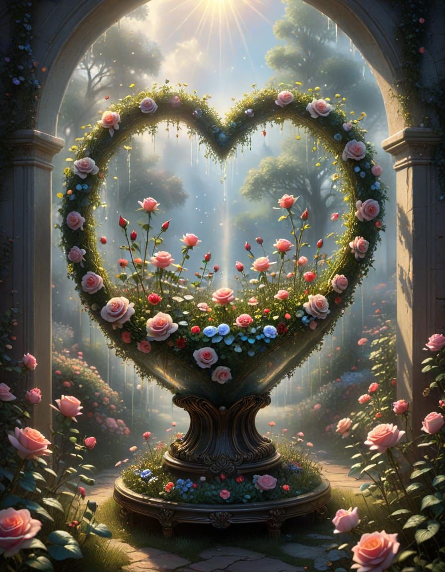 Ethereal Rose Garden in Glass Heart