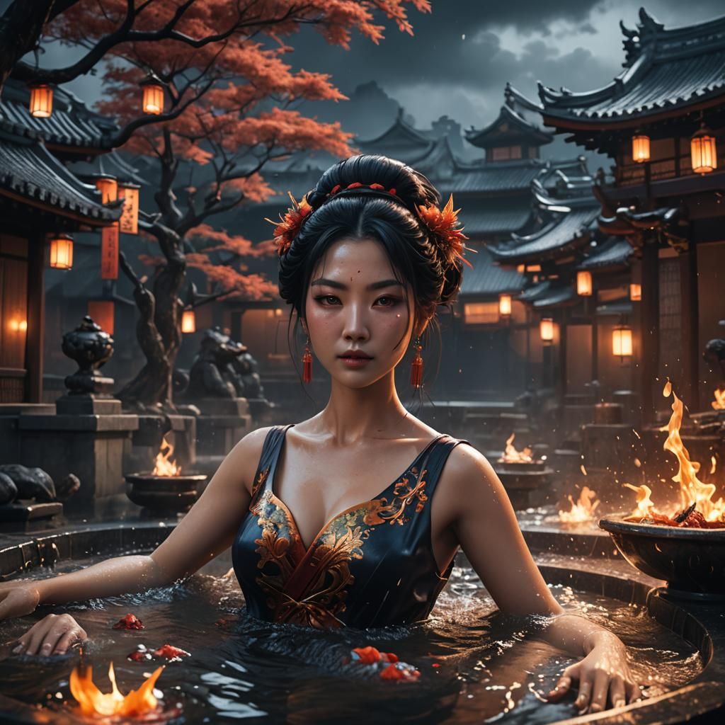 Detailed Matte Painting: Woman in Bath