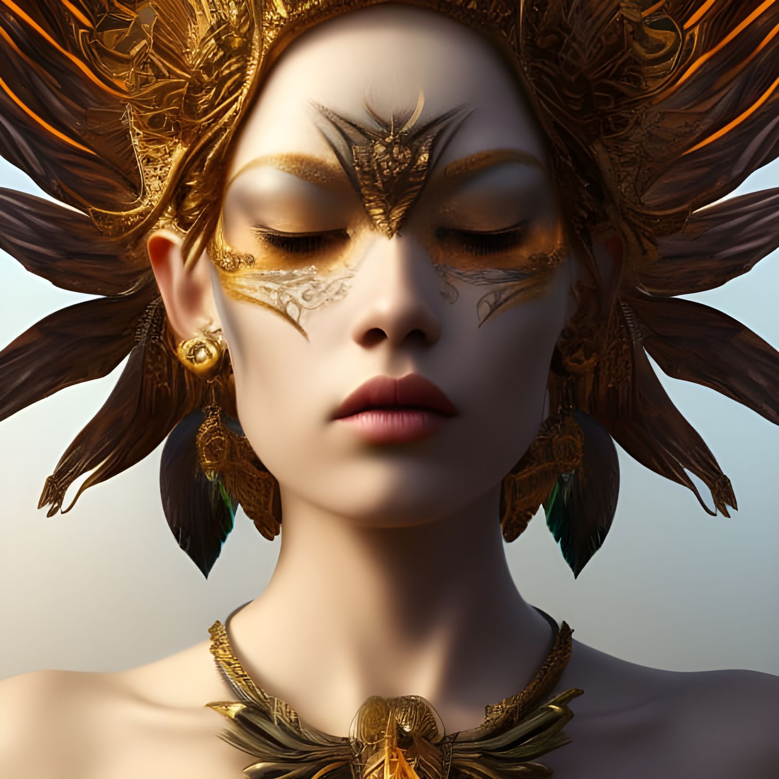 Radiant Sun Goddess Portrait in Art Nouveau Style