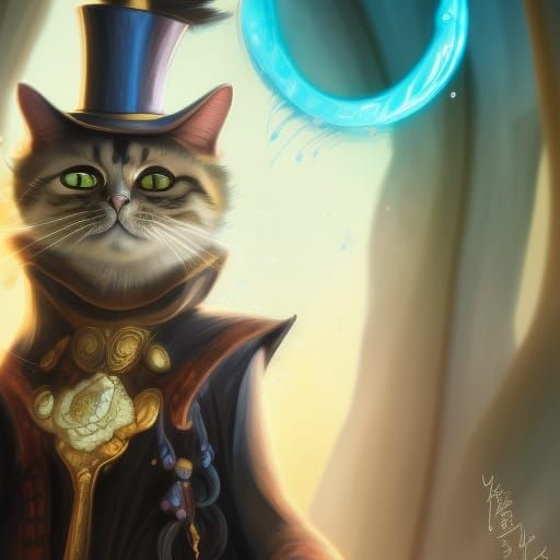 Detailed Portrait of a Cat Magician in Digital Art