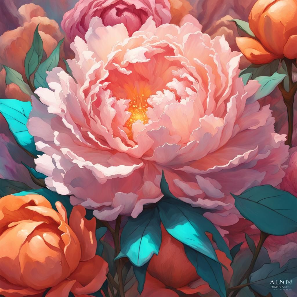 Rose Quartz and Peonies: Impressionist Digital Art