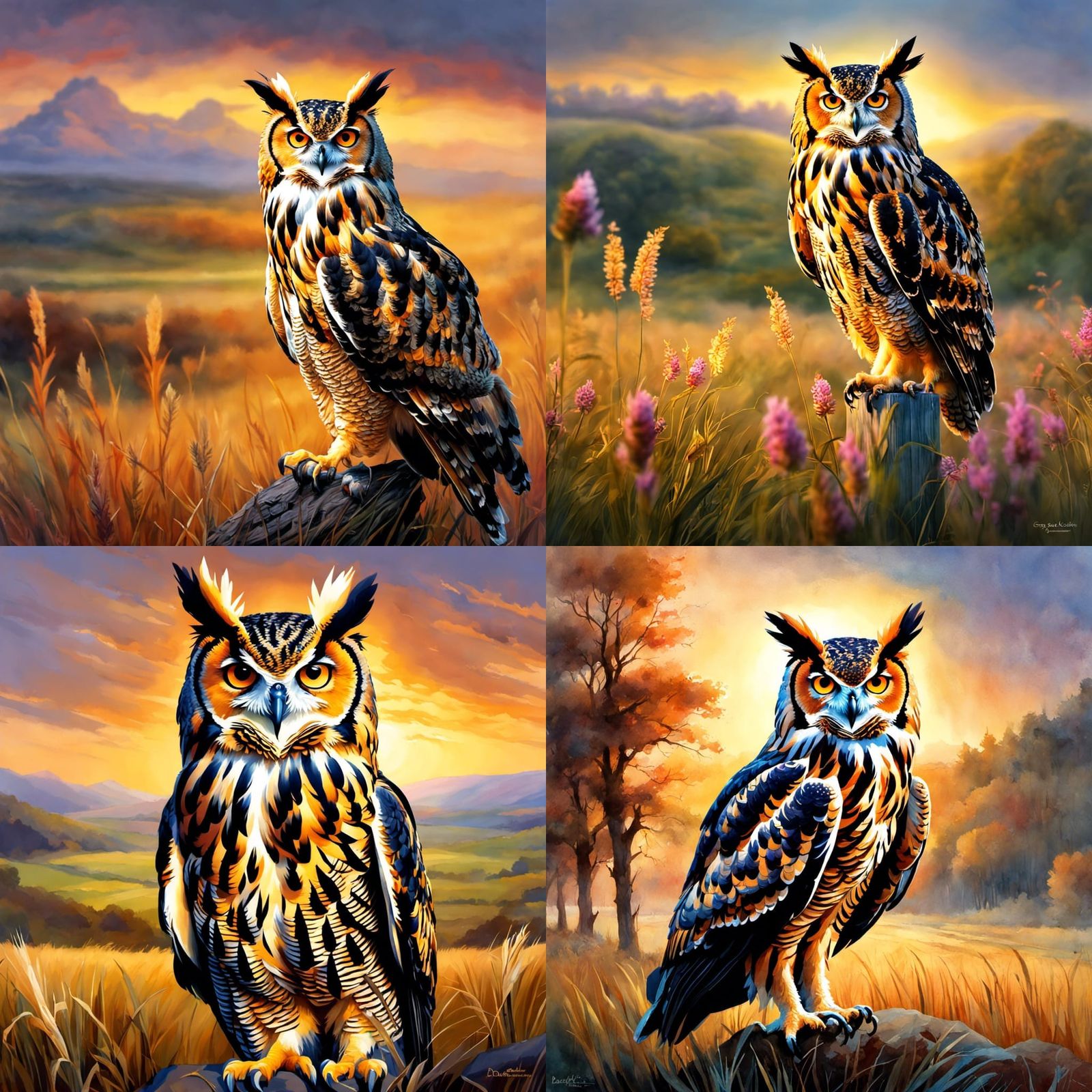 Majestic Eagle-Owl Portrait in Watercolor