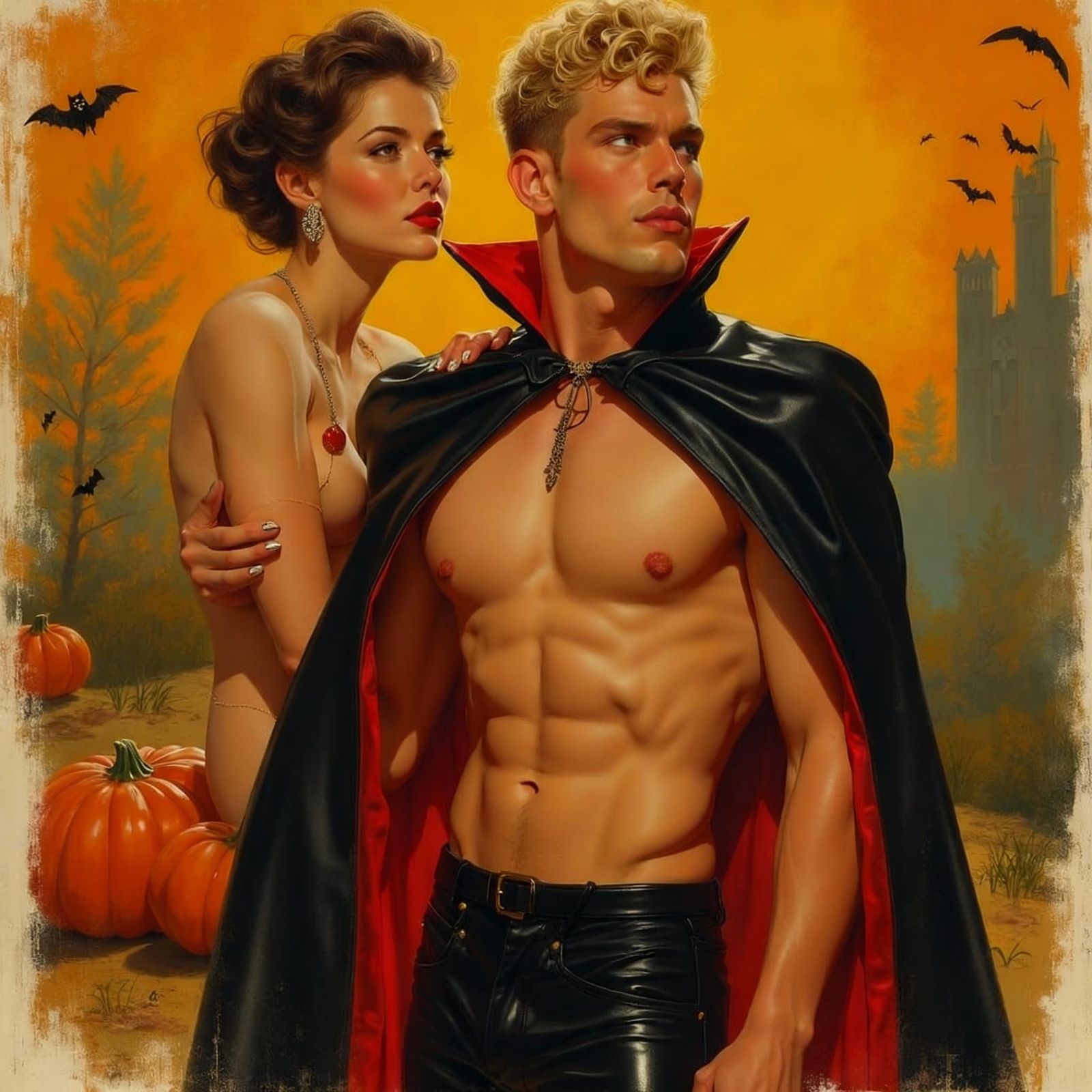 1950s Halloween Pin-Up With Muscular Man