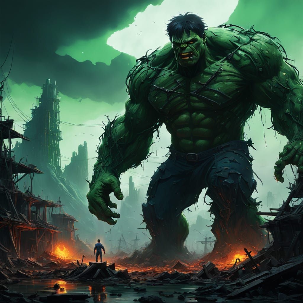 Mystical Hulk Dominates Ruined Landscape in Emerald Glow
