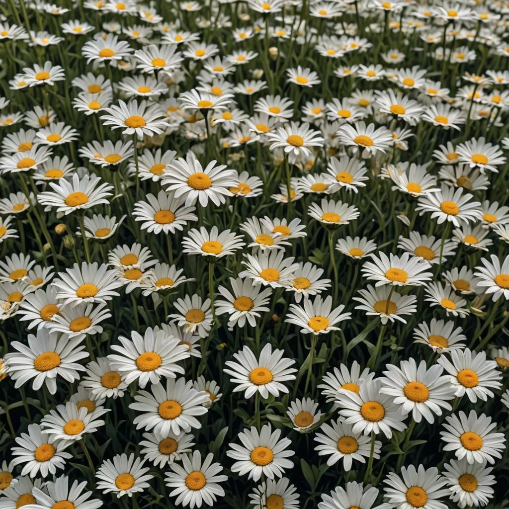 Hyperrealistic Daisy Field in Cinematic Composition