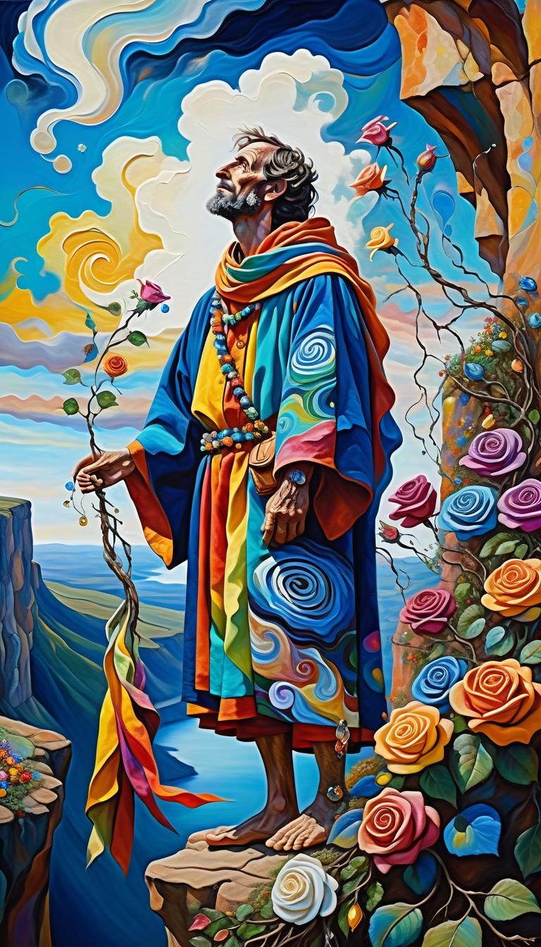 The Fool: Psychedelic Tarot Card in Detailed Digital Art