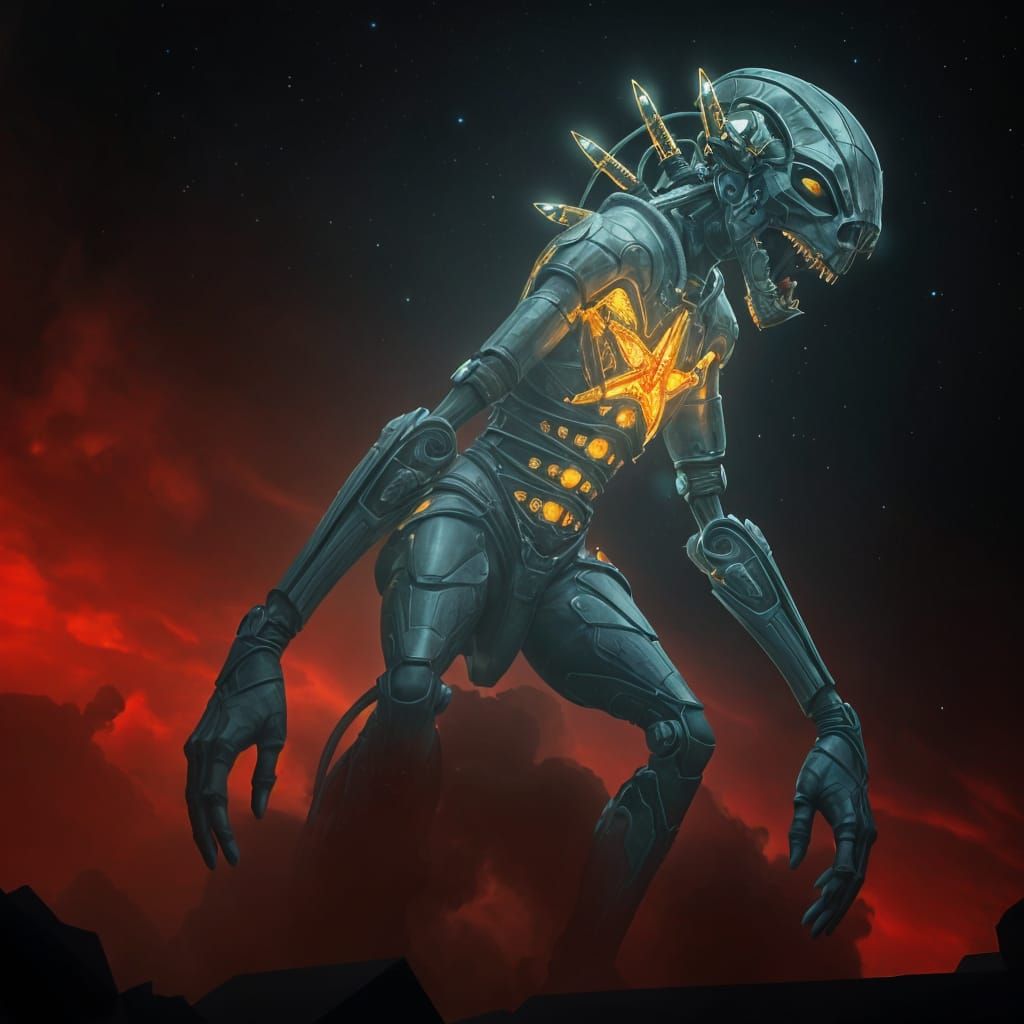 Ethereal Techno-God in Dark-Fantasy Style