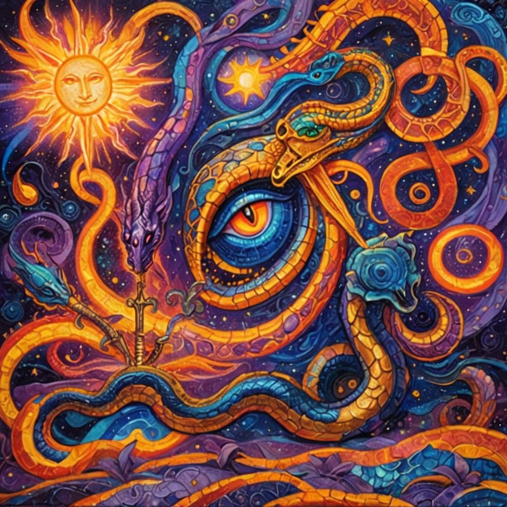 Cosmic Serpent Wounded in an Astral Landscape