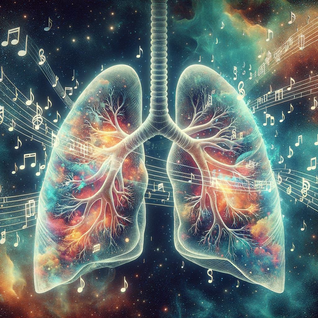 Anime-Style Lungs Filled with Vibrant Musical Notes