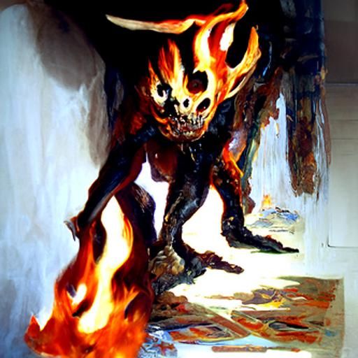 Infernal Demon Ablaze: An Oil Painting