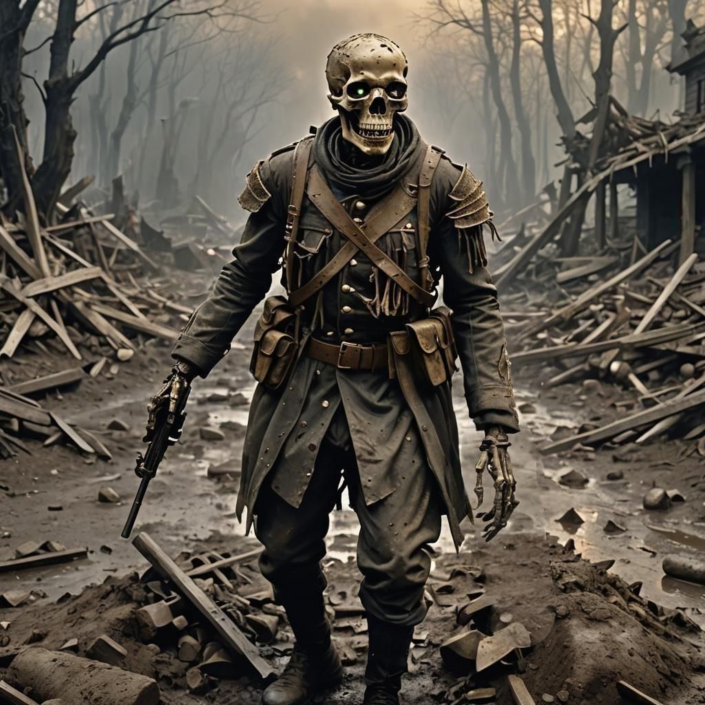 WWI Demon Looms Over Wounded Soldier