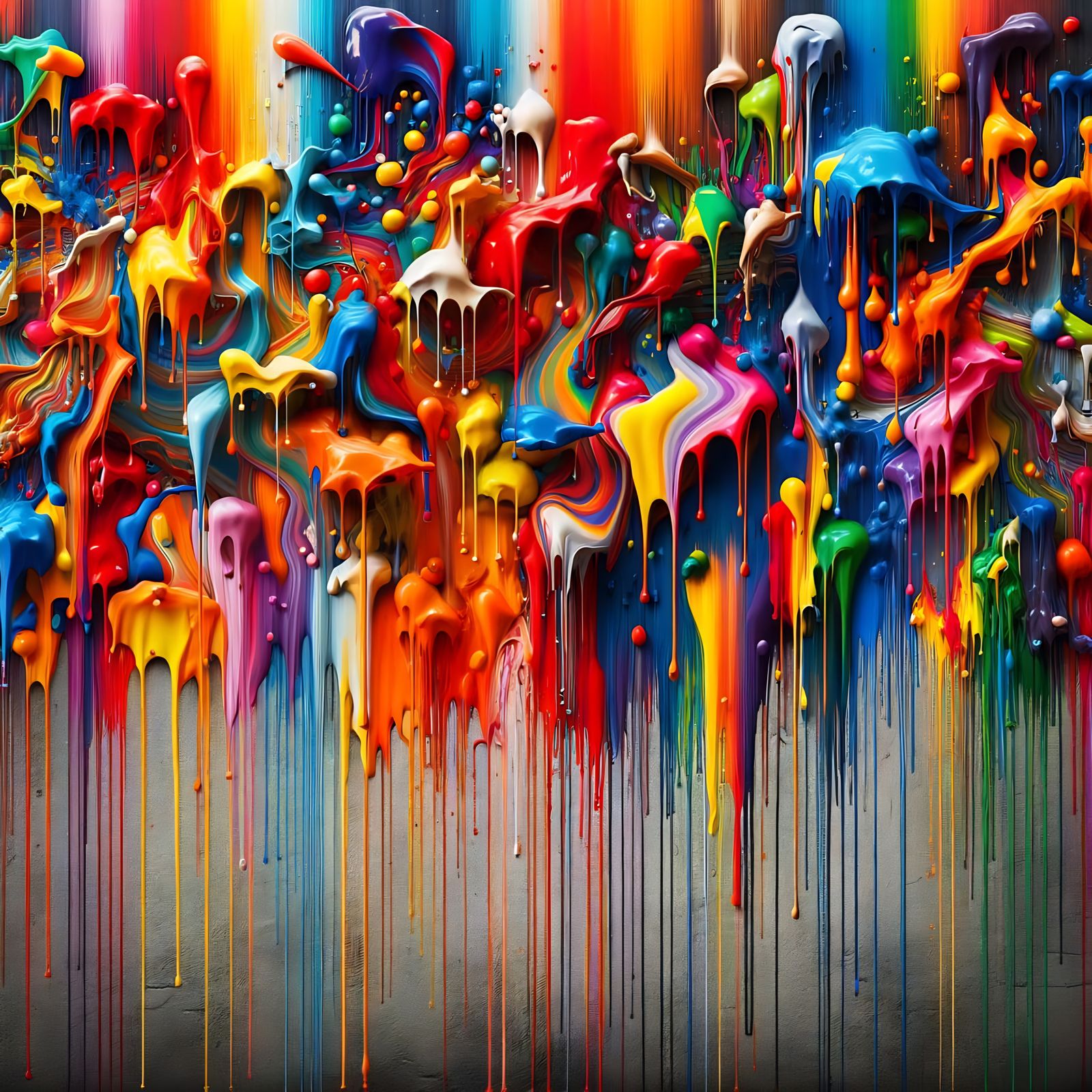 Colorful Paint Dripping Down a Textured Wall