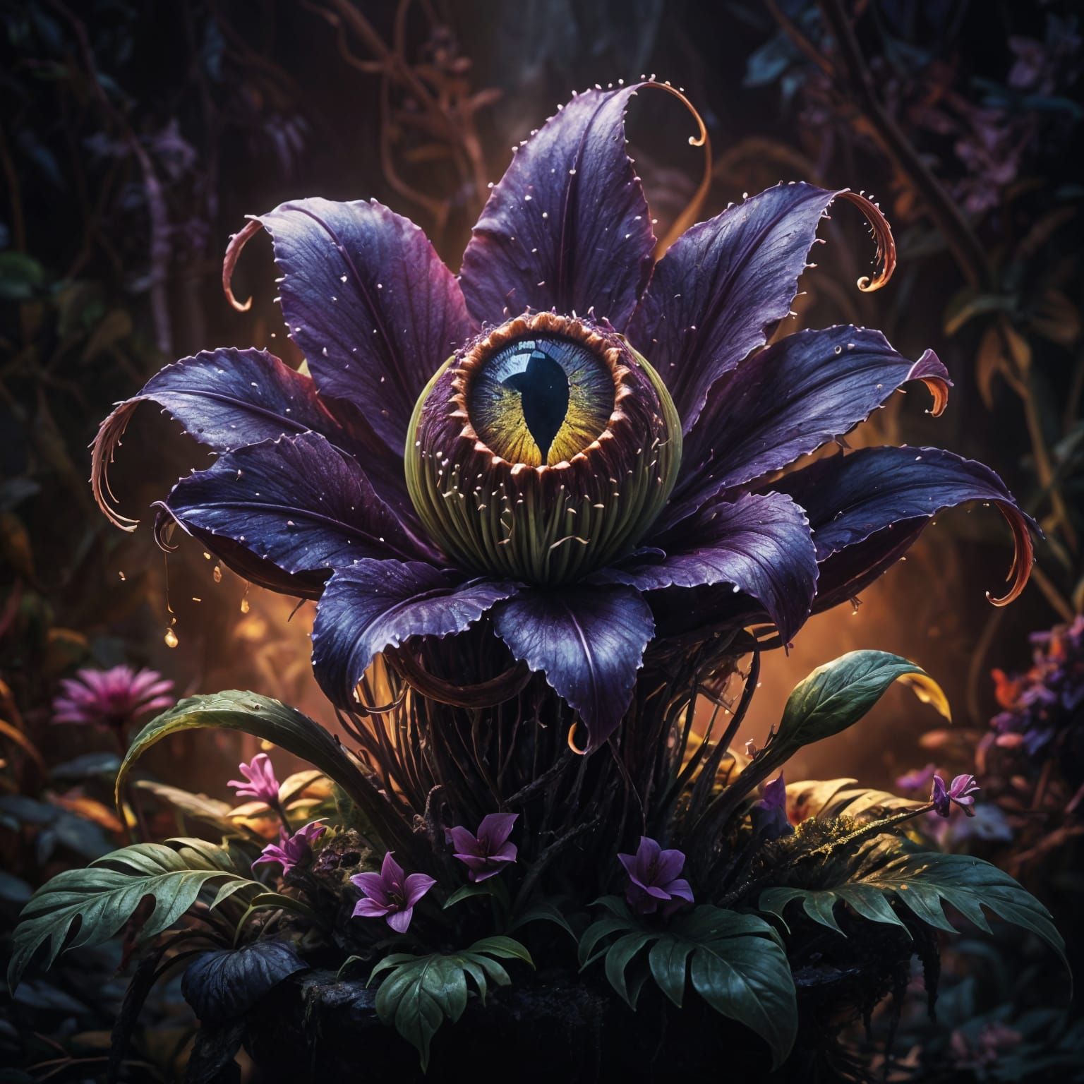 Fantasy Botanical Masterpiece: Realistic Purple Plant with a...