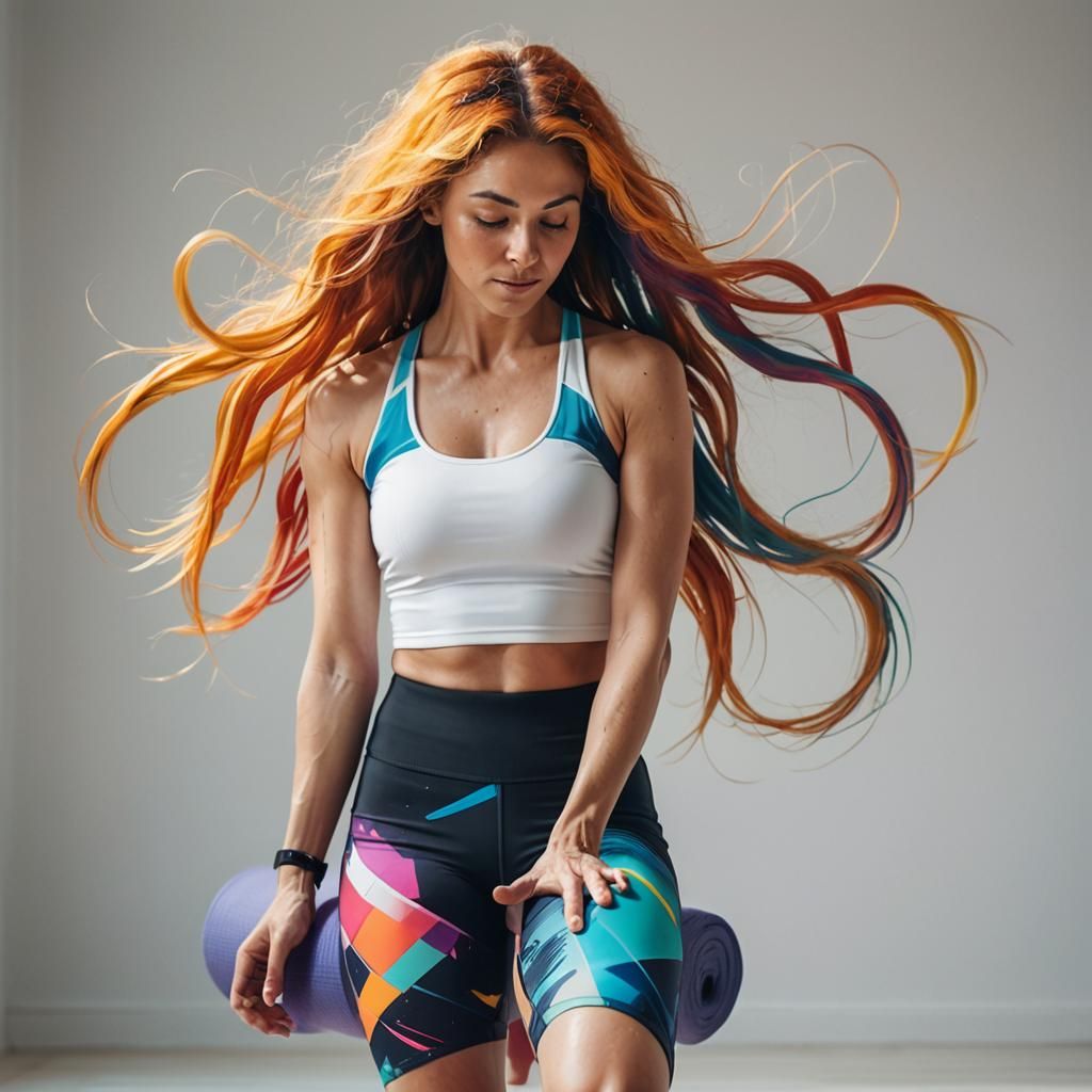 Woman in Sportswear Doing Yoga in Splash Art