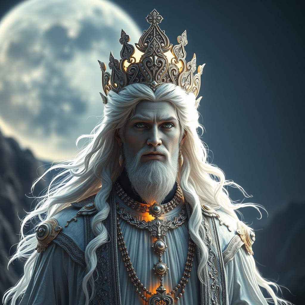 Hyper-Realistic Portrait of Iranian Moon God Mångha in Regal...