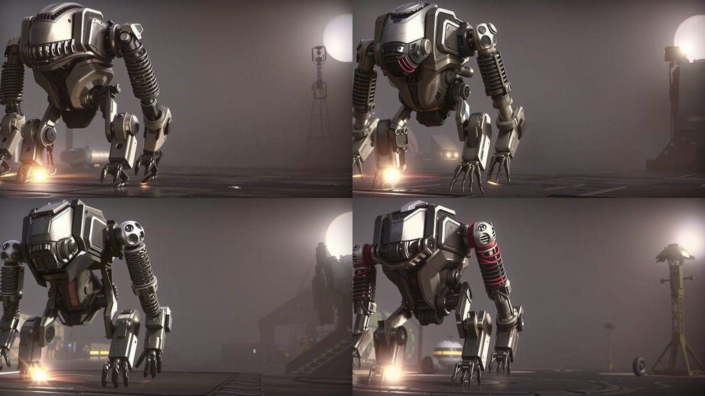 Cyberpunk Mech in Polished Metal, Epic Sci-Fi Scene