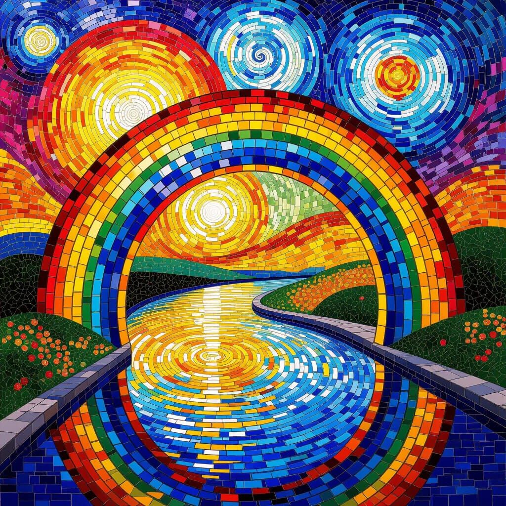 Rainbow Mosaic Bridge in Klimt Gaudí Style