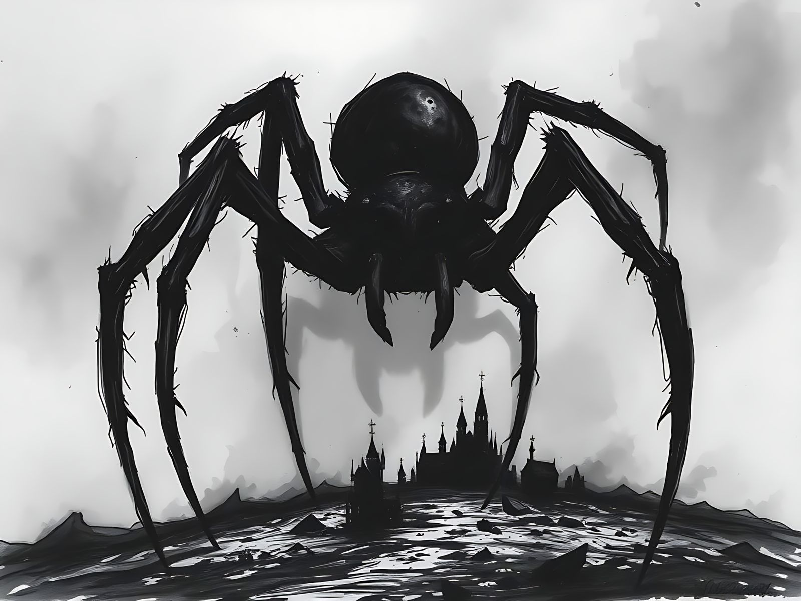 Big-assed arachnid dwarfing a small village . . .