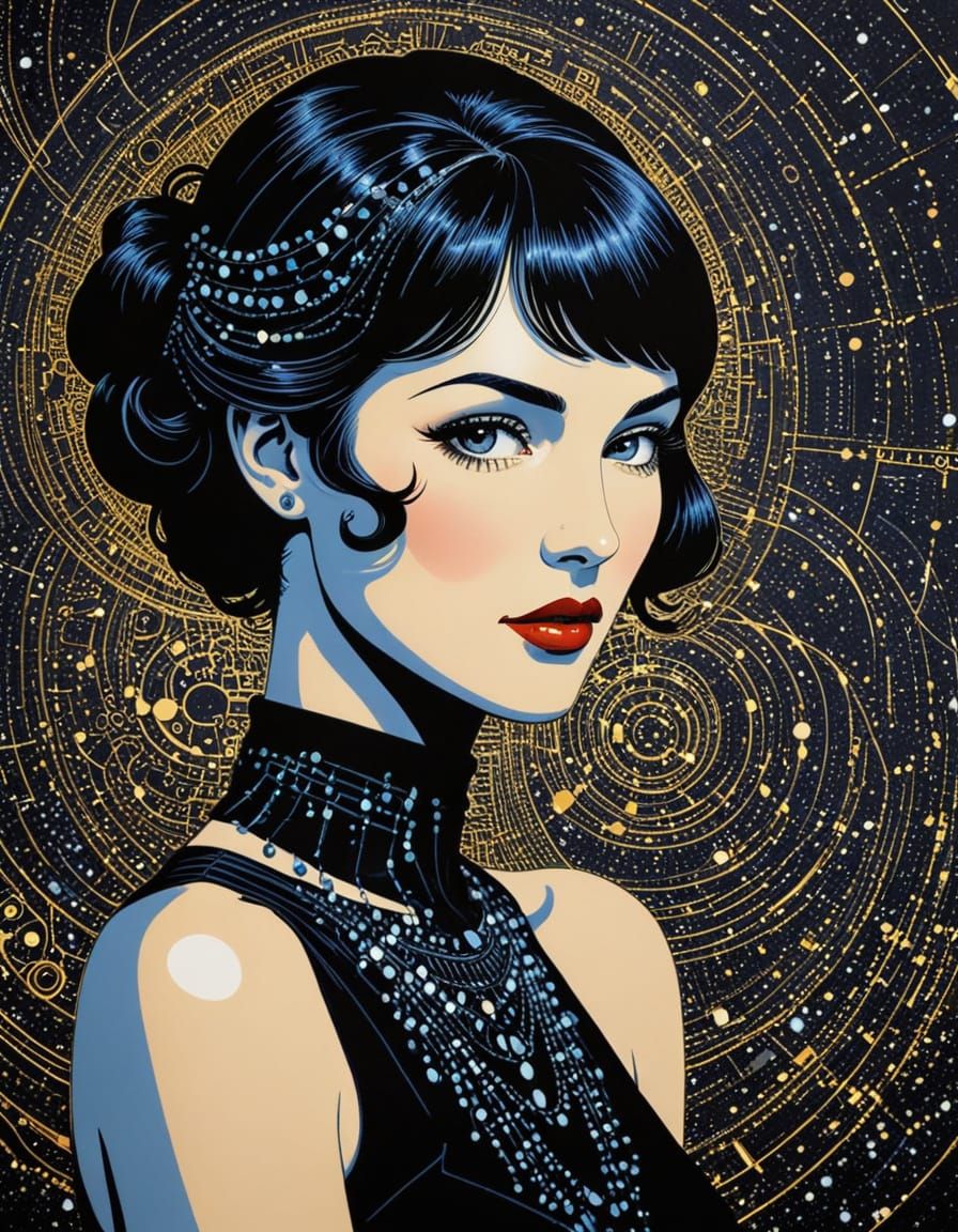 Hyperdetailed Art Deco Portrait of a Waitress