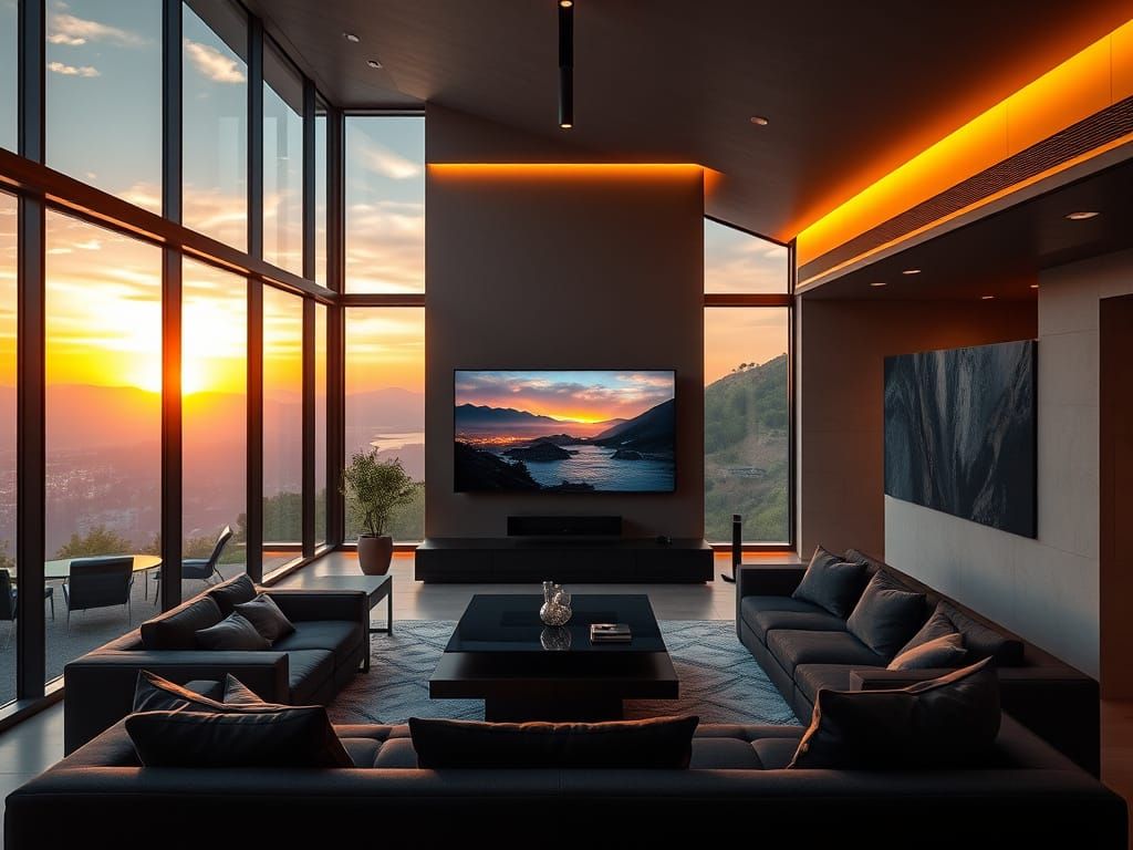 Luxury Home Theater with Panoramic Views