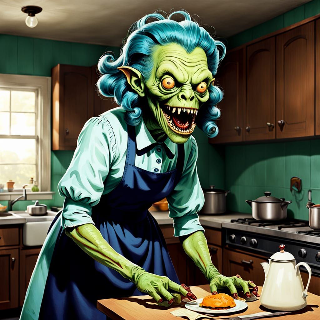 1960s Lovecraftian Monster as a Housewife