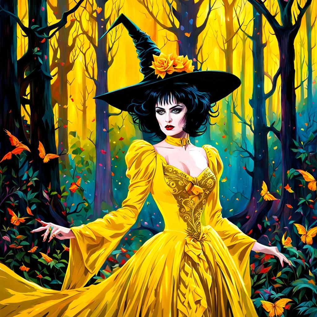 Witch Dances in Enchanted Forest: Gothic Oil Portrait
