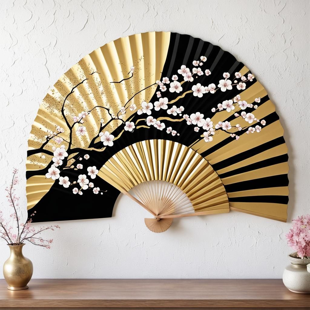 Japanese Black and Gold Cherry Blossom Art