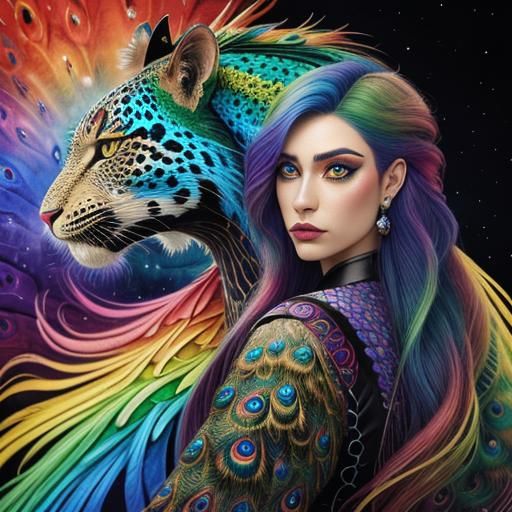 Woman with Dragon Scales and Peacock Hair