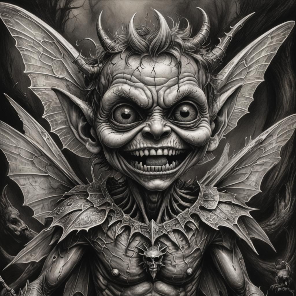 Menacing Tooth Fairy Imp in Charcoal