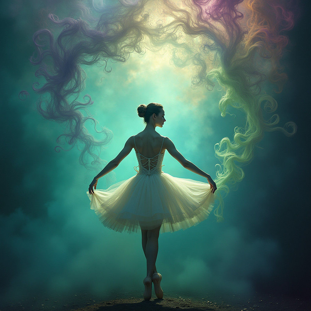Ethereal Ballerina in Psychedelic Smoke Dreamscape