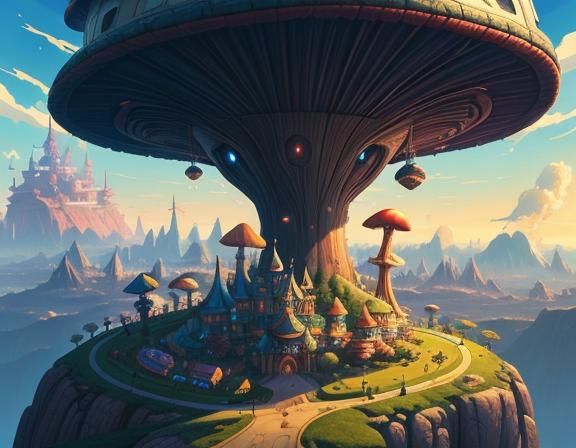 Whimsical Mushroom City in Urban Fantasy Style